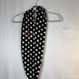 Womens Infinity Scarf Black White Polka Dot Pink Monogram MRA Lightweight